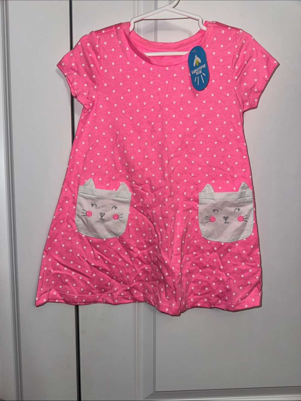 Girls' Pink Polka Dot Cat Pocket Dress - Unbranded
